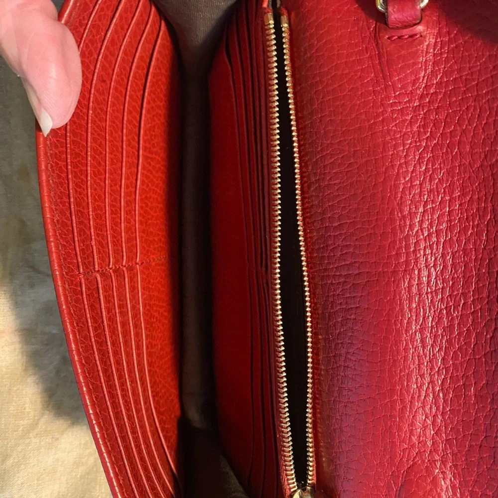 Gucci Red Vintage Wallet On Chain with Gold Tone GG Magnetic Lock Full Inclusion